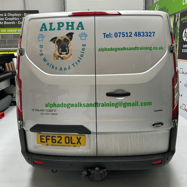 colour logo and text on medium van