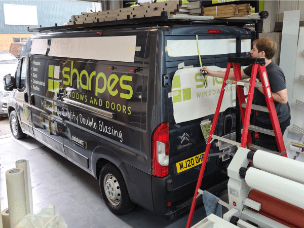 large size long wheelbase van sign graphics